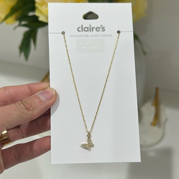 Gold-tone Stainless Steel Pavé Butterfly Pendant Necklace - Picture 5 of 5